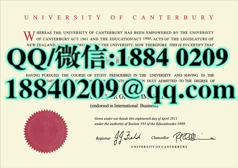 新西兰坎特伯雷大学University of Canterbury diploma样本​