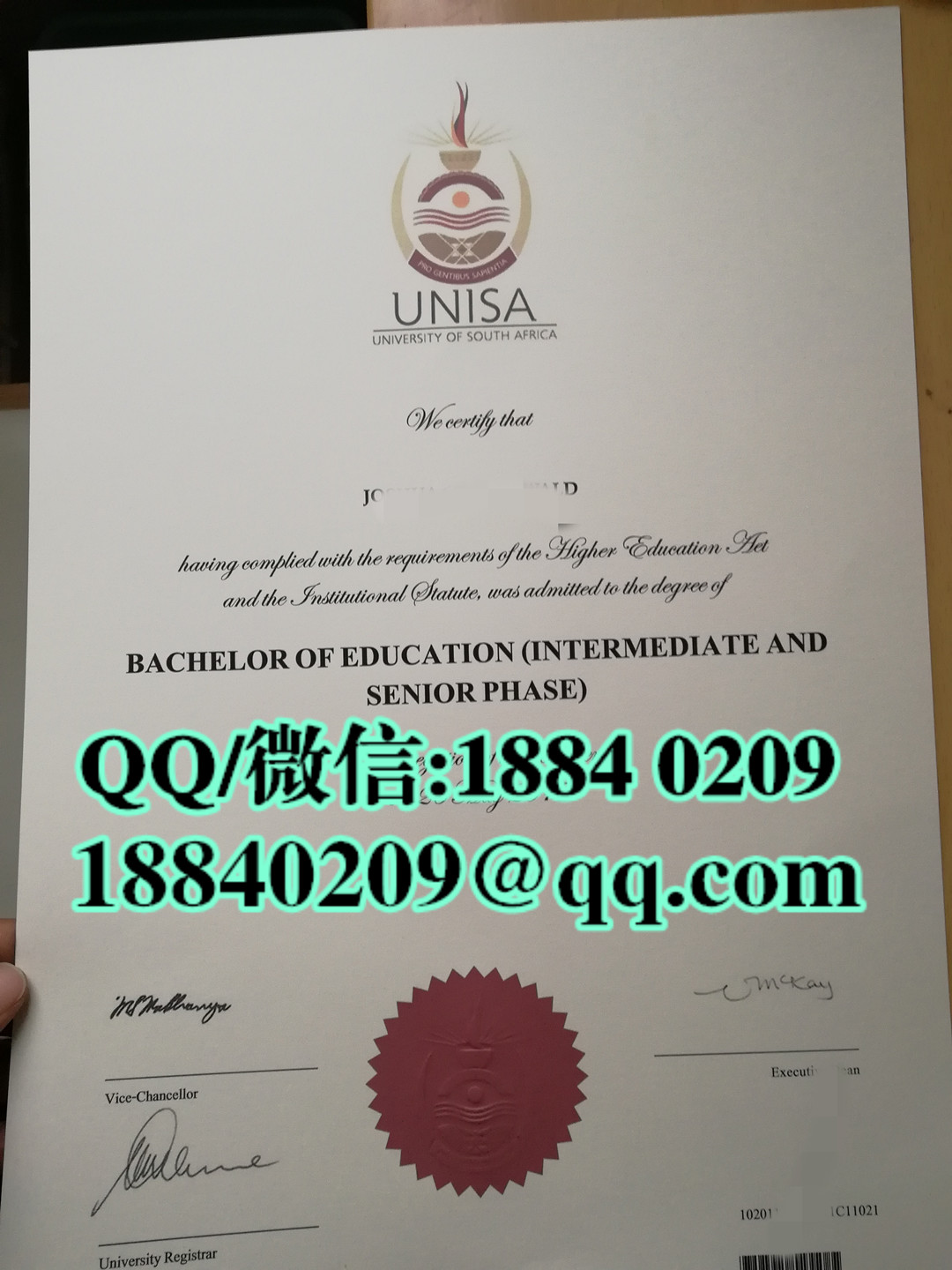 University of South Africa diploma certificate，南非大学毕业证实拍