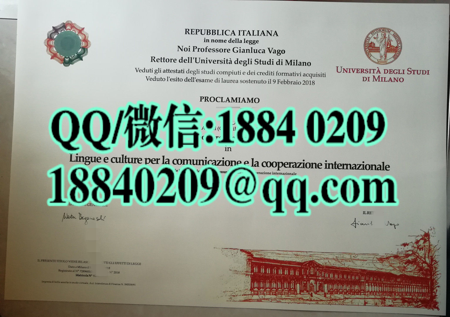 University of Milan diploma certificate，意大利米兰大学毕业证成绩单