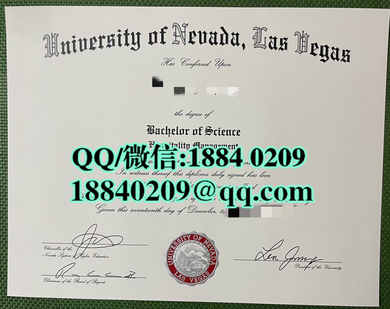 美国内华达大学拉斯维加斯分校毕业证成绩单，University of Nevada Las Vegas diploma