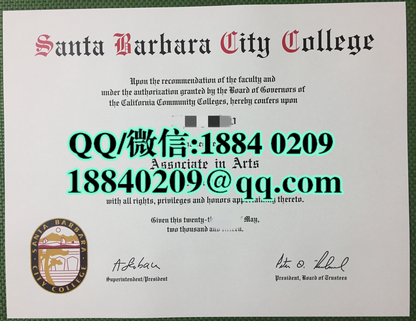 美国圣巴巴拉城市学院santa barbara city college毕业证，美国圣巴巴拉城市学院副学士学位证书