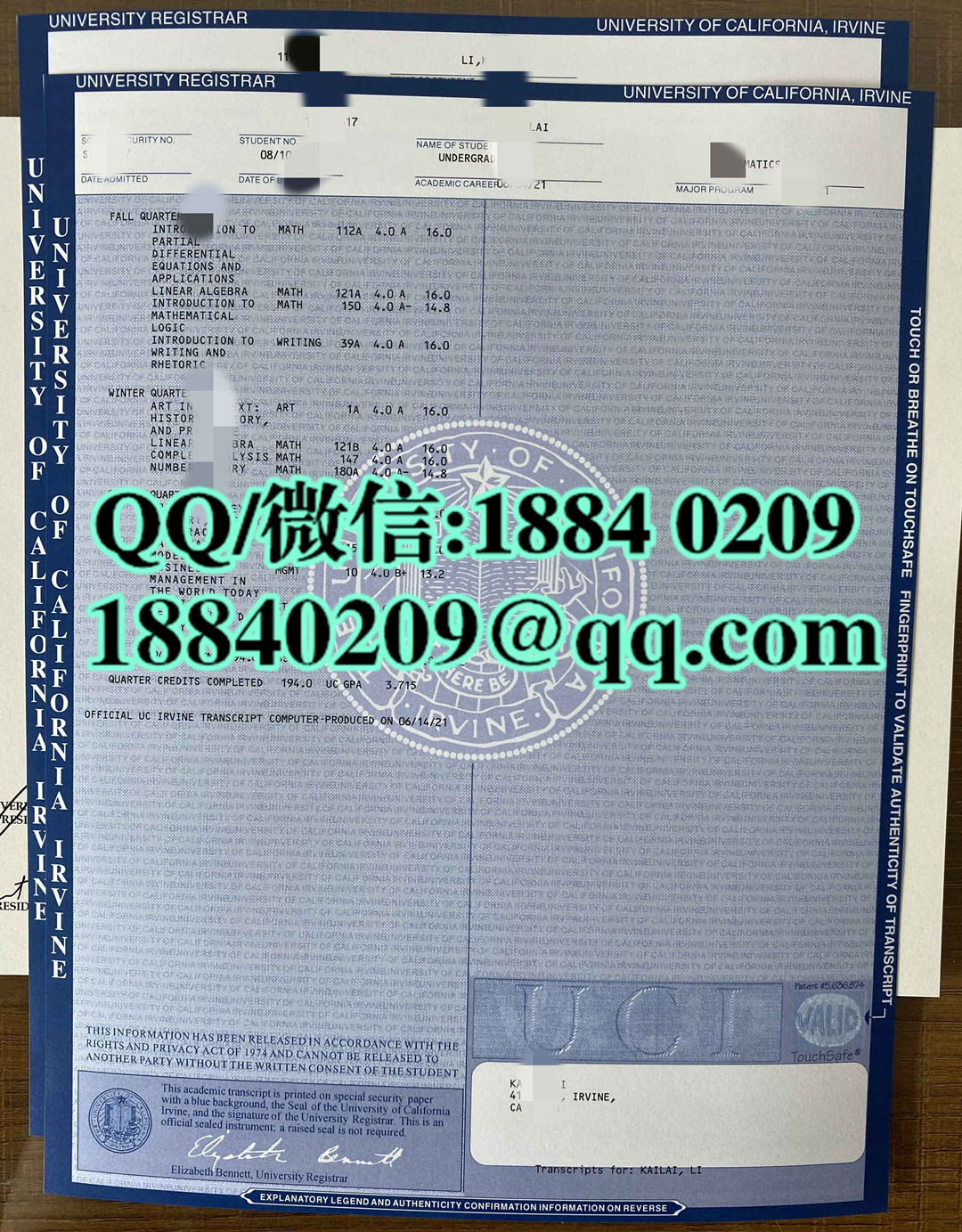 美国加州大学尔湾分校成绩单样本，加州大学尔湾分校成绩单定制学分，美国UCI大学成绩单修改