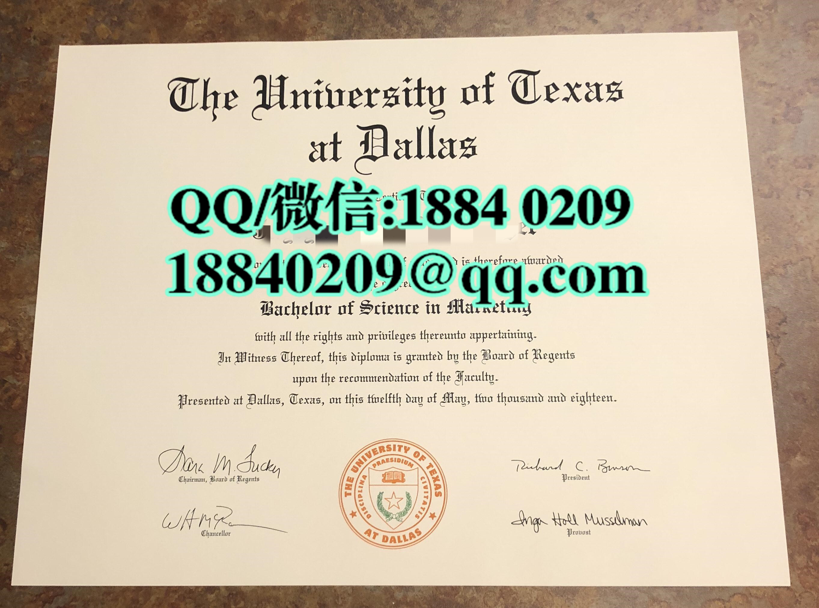 美国德克萨斯大学达拉斯分校毕业证样本，The University of Texas at Dallas diploma