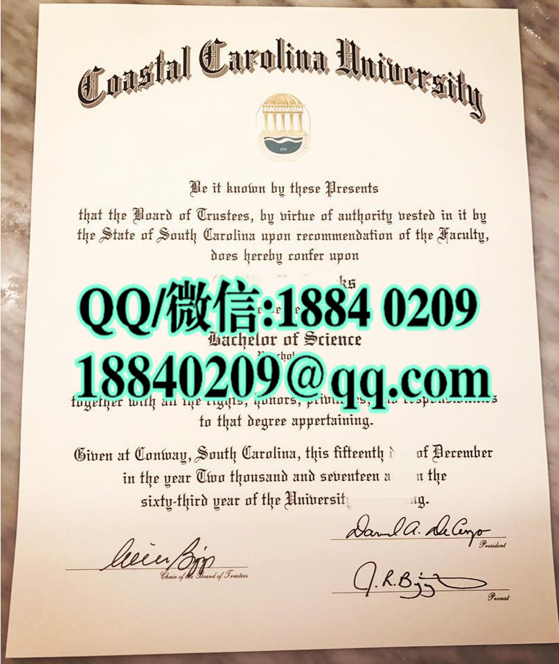 美国卡罗来纳海岸大学毕业证模版，Coastal Carolina University diploma