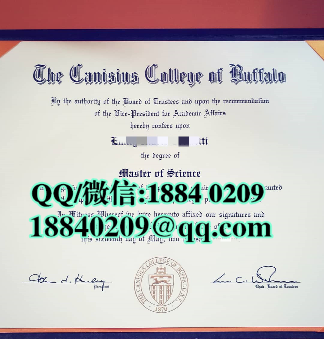 美国卡尼修斯学院毕业证模版，the canisius college of buffalo diploma