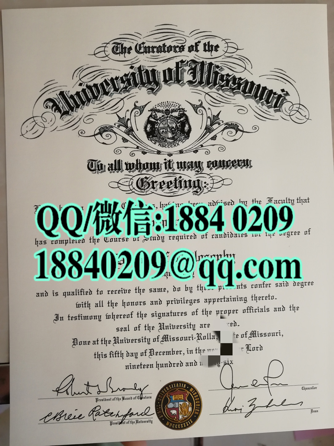 美国密苏里大学 罗拉分校毕业证，University of Missouri Rolla diploma