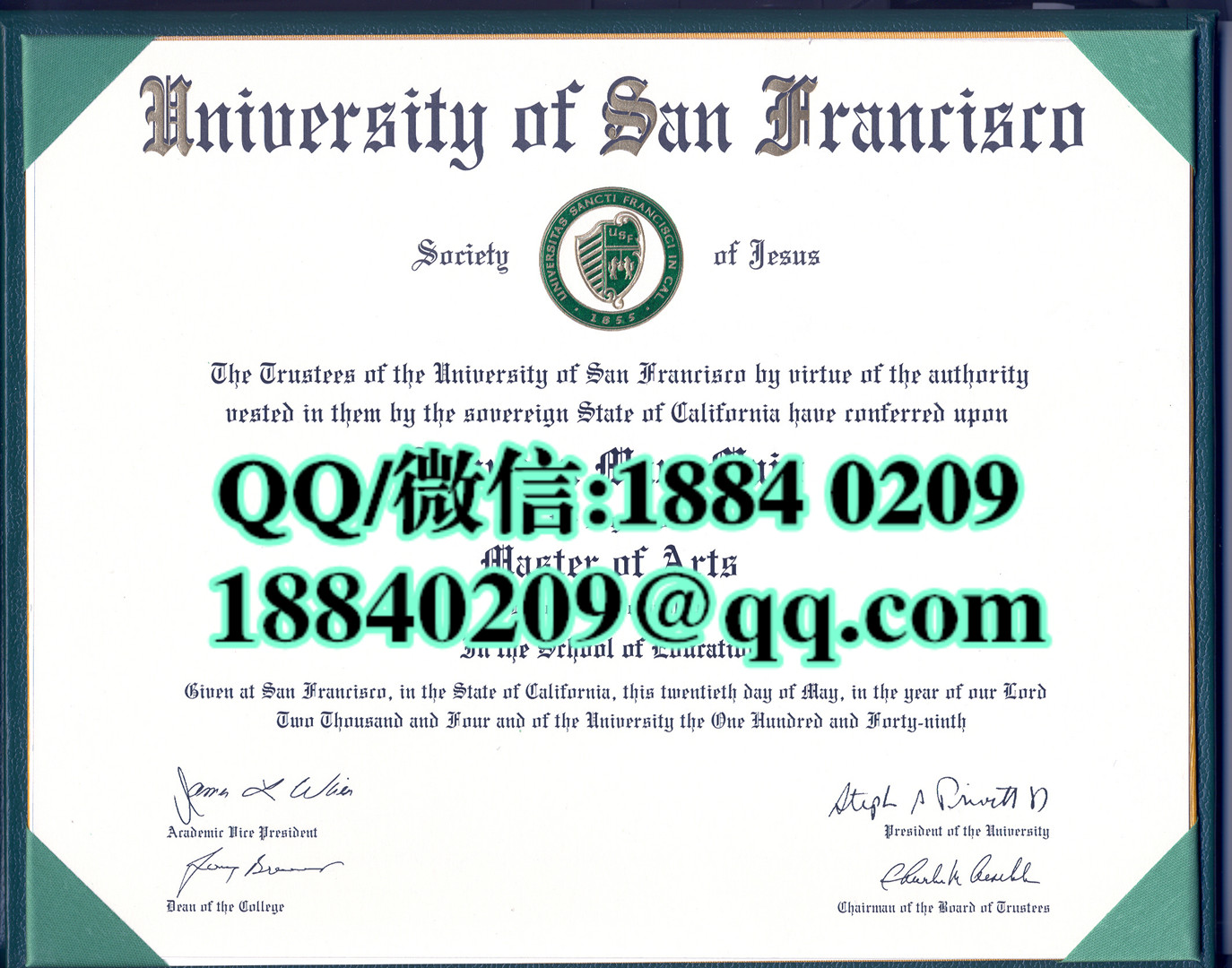 美国旧金山大学毕业证图片，University of San Francisco diploma