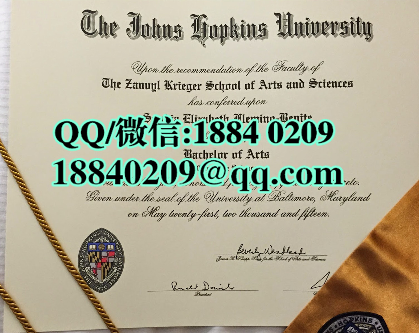 美国约翰斯·霍普金斯大学毕业证，The Johns Hopkins University diploma