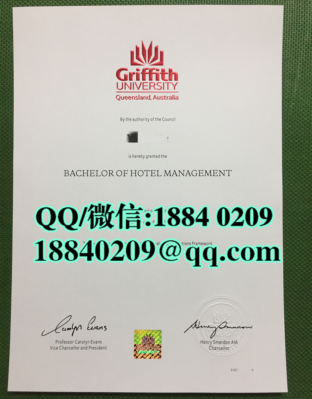 制作澳洲格里菲斯大学Griffith毕业证文凭图片，Griffith University diploma