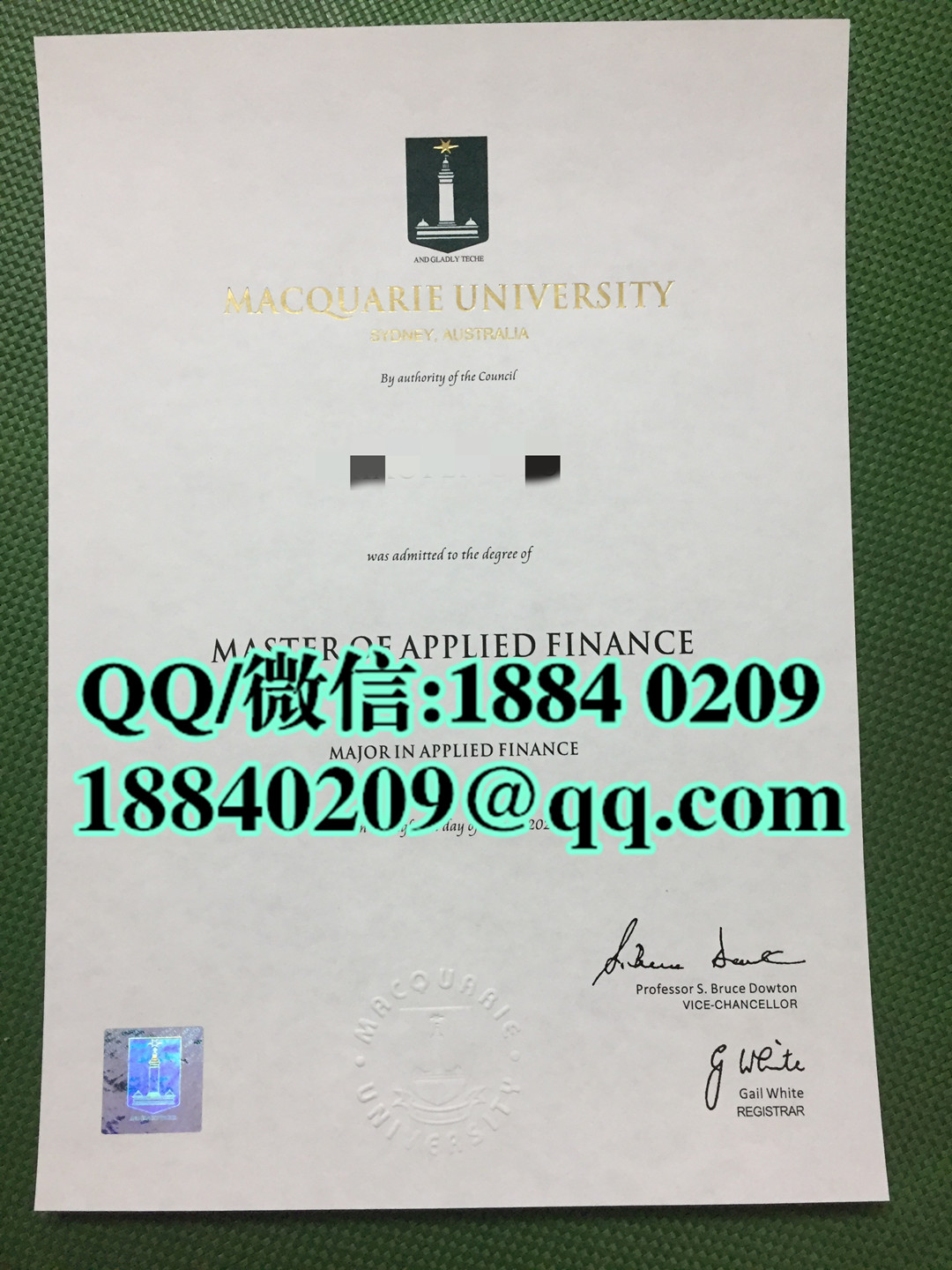 麦考瑞大学毕业证，澳洲MQU学位证书防伪细节，Macquarie University diploma