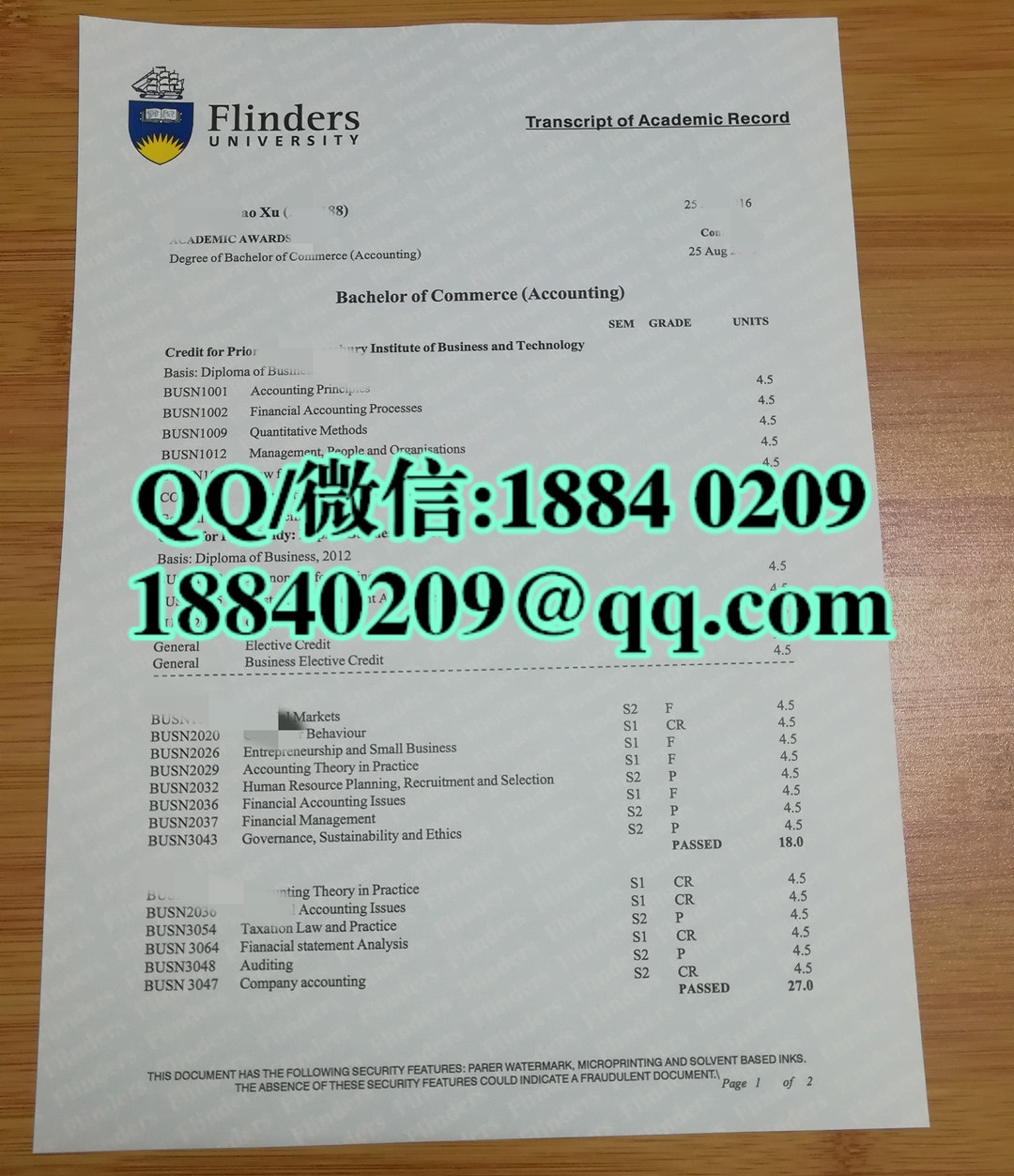 澳洲弗林德斯大学flinders university成绩单，flinders university transcript