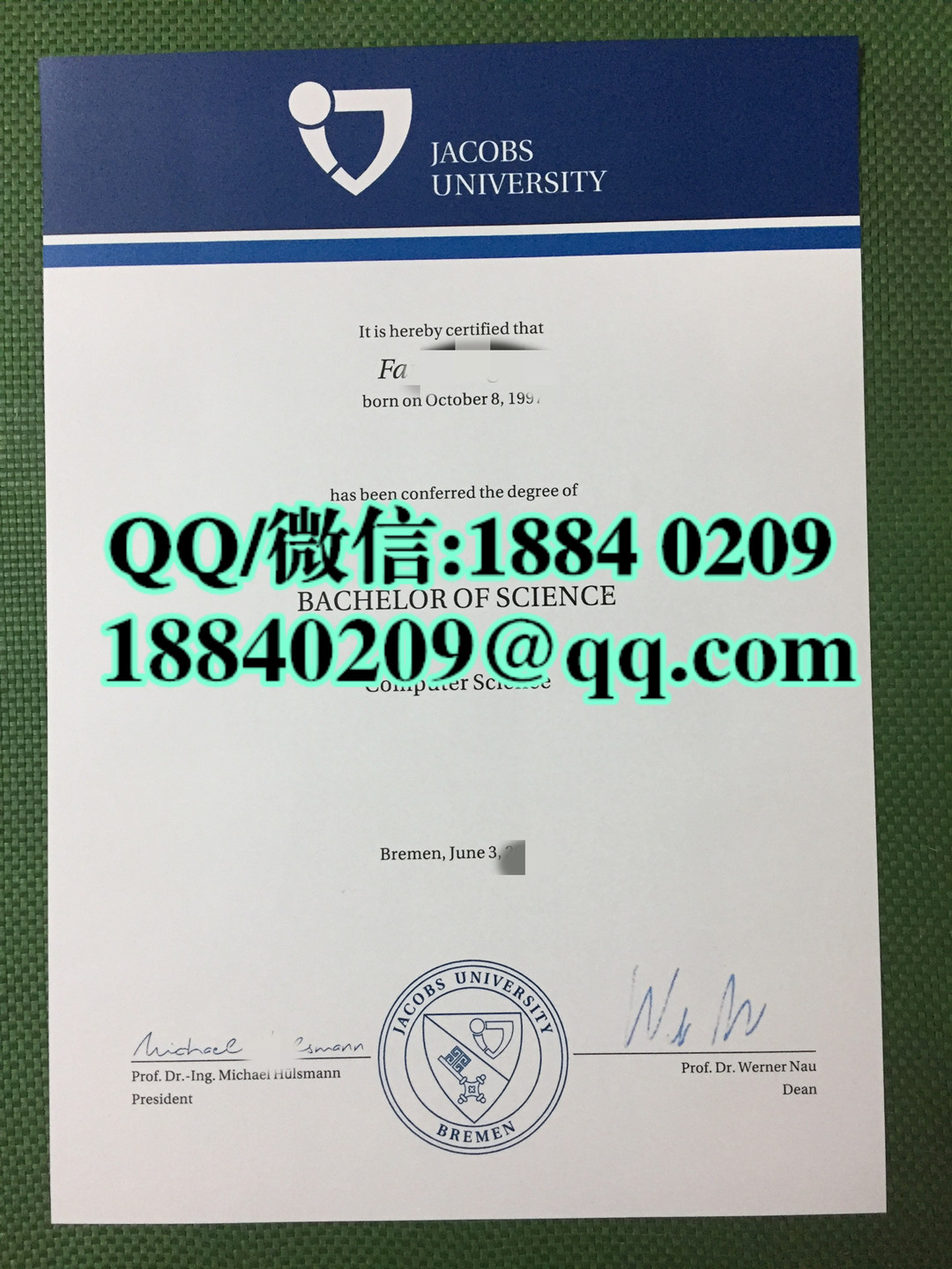 德国不来梅雅各布大学毕业证学位证，Jacobs University Bremen diploma