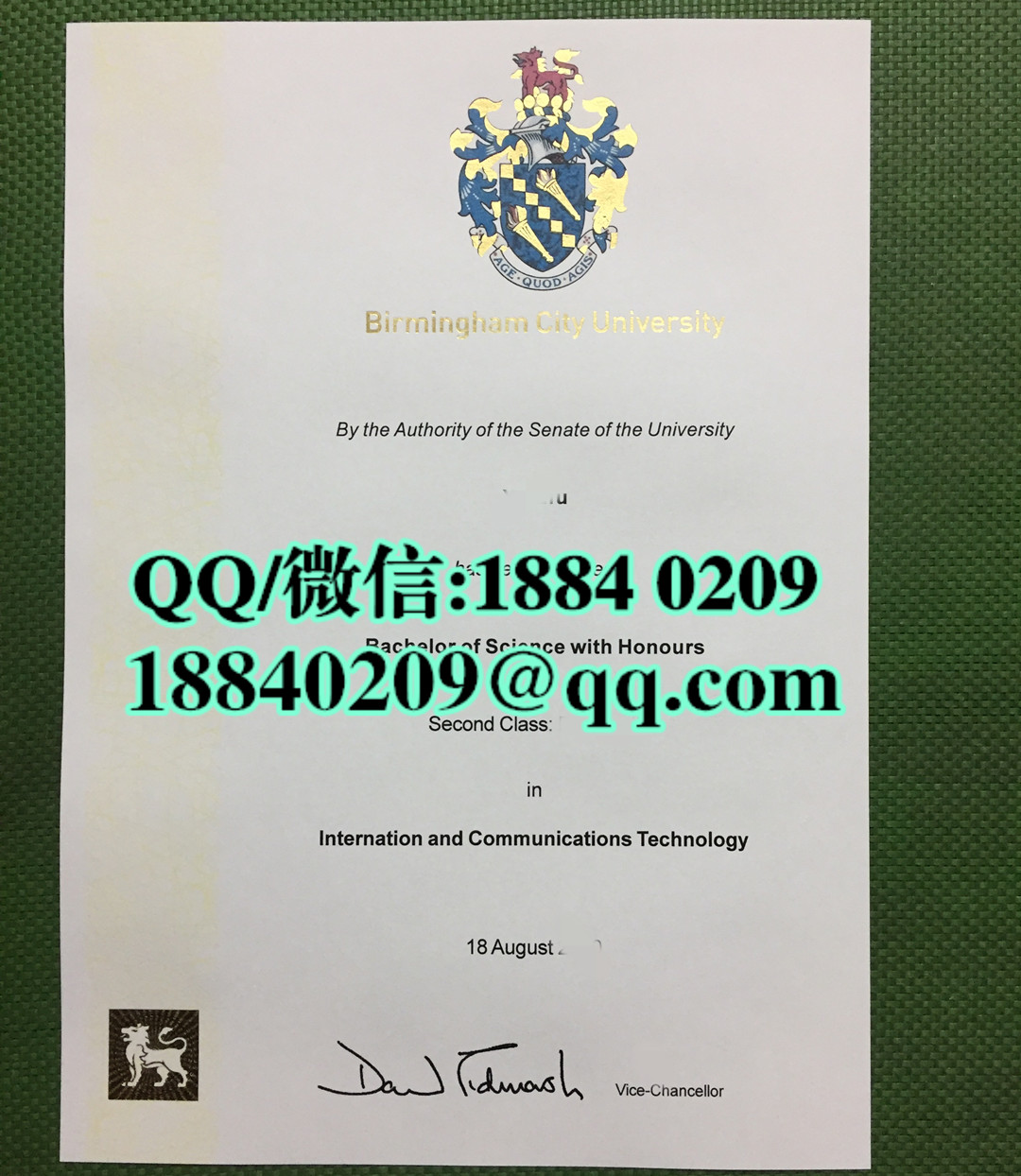 英国伯明翰城市大学毕业证，伯明翰城市大学文凭样本，Birmingham City University degree