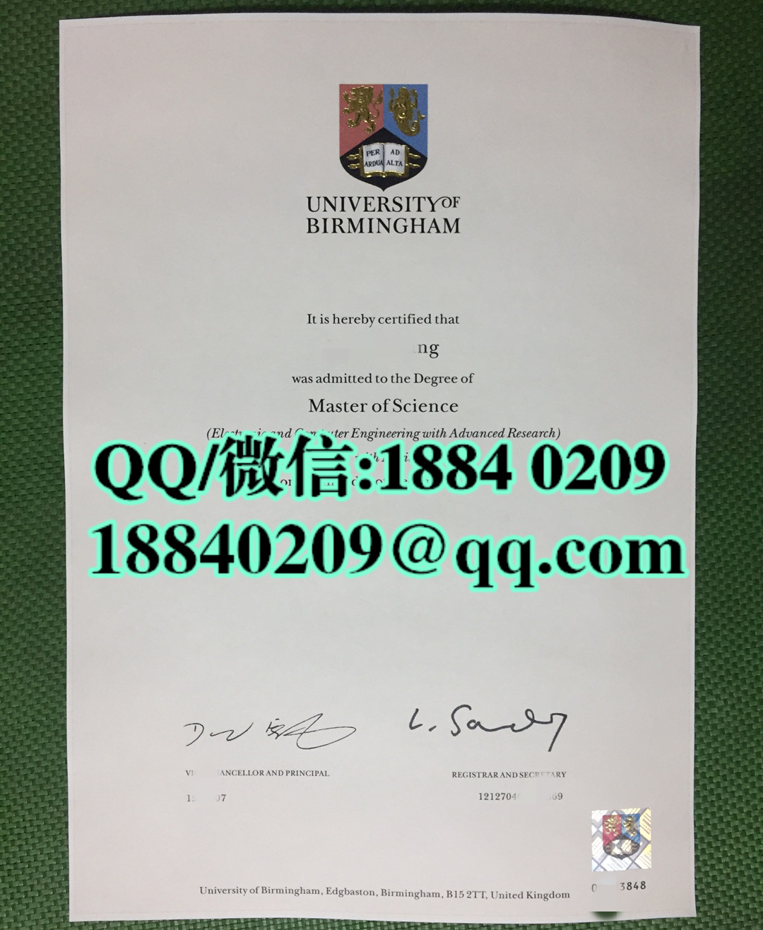 英国伯明翰大学毕业证图片，英国伯明翰大学University of Birmingham毕业证