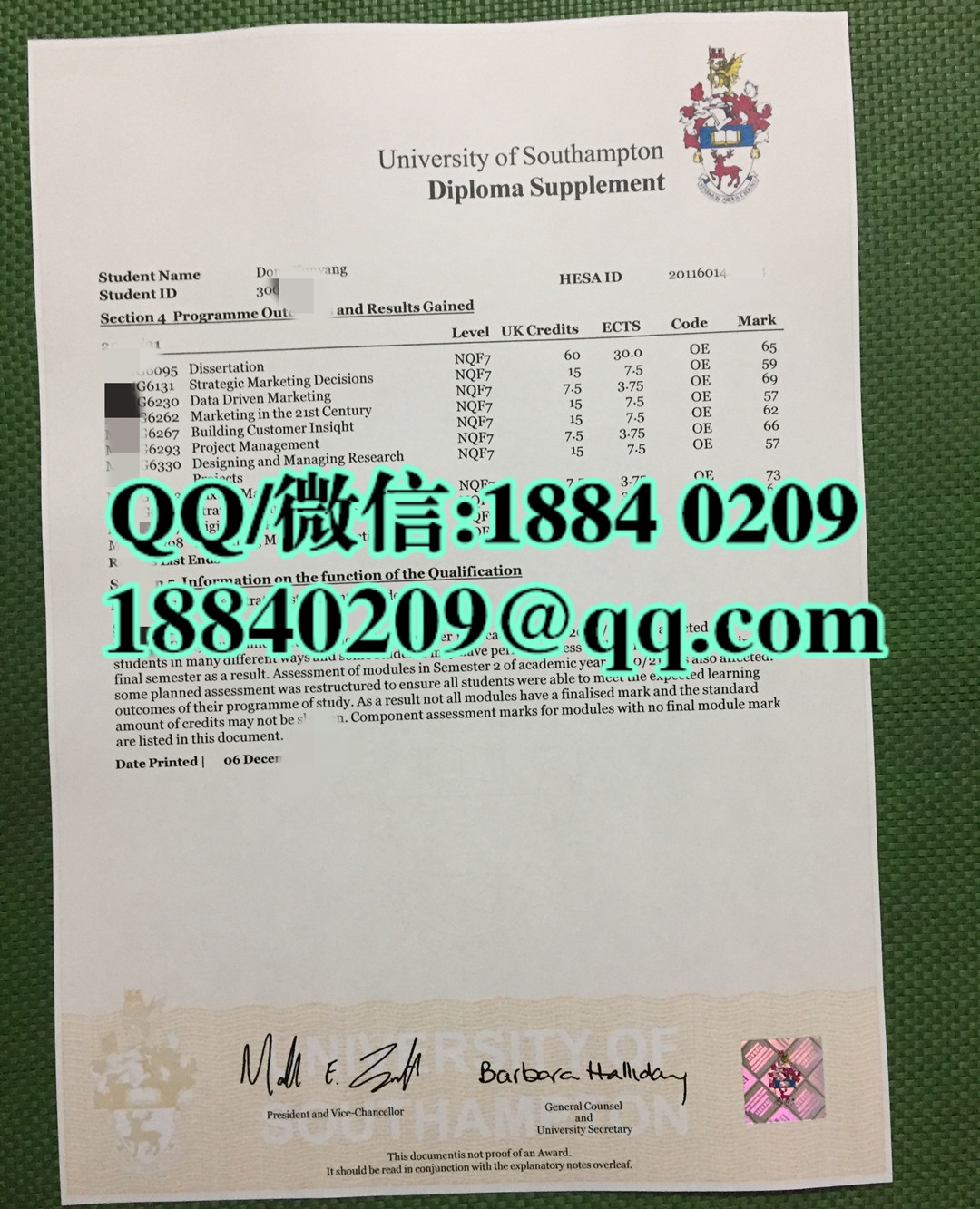 英国南安普顿大学成绩单，University of Southampton transcript