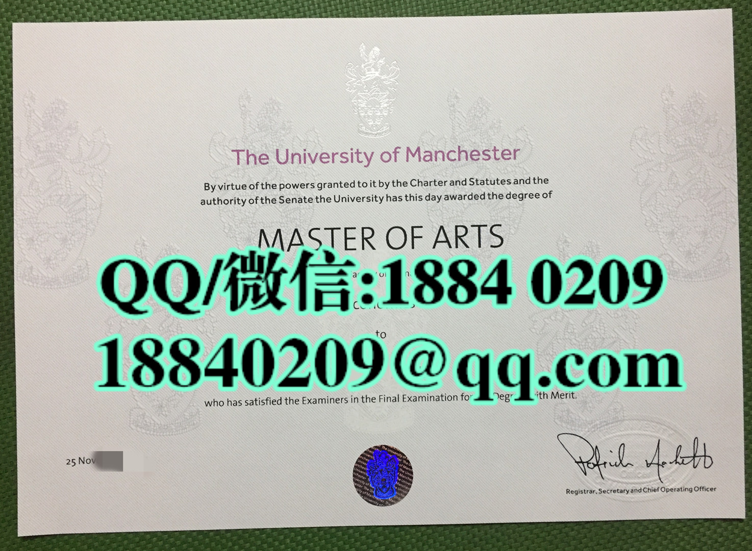 英国曼彻斯特大学毕业证范例，The University of Manchester diploma