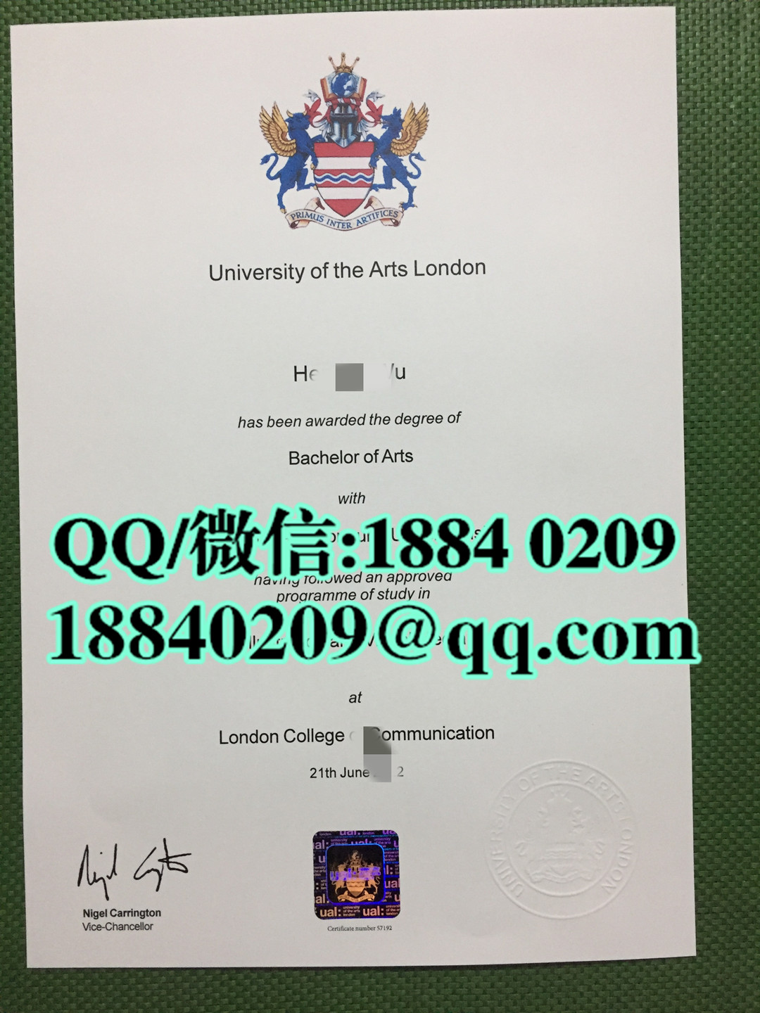 伦敦艺术大学毕业证，University of the Arts London degree