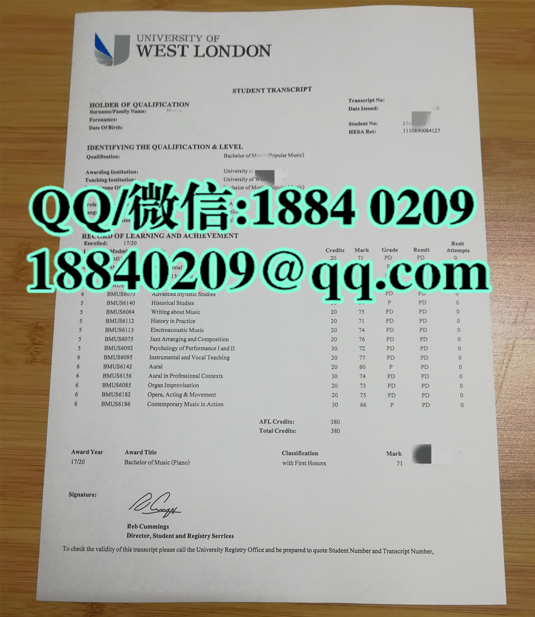 英国西伦敦大学University of West London成绩单，University of West London transcript