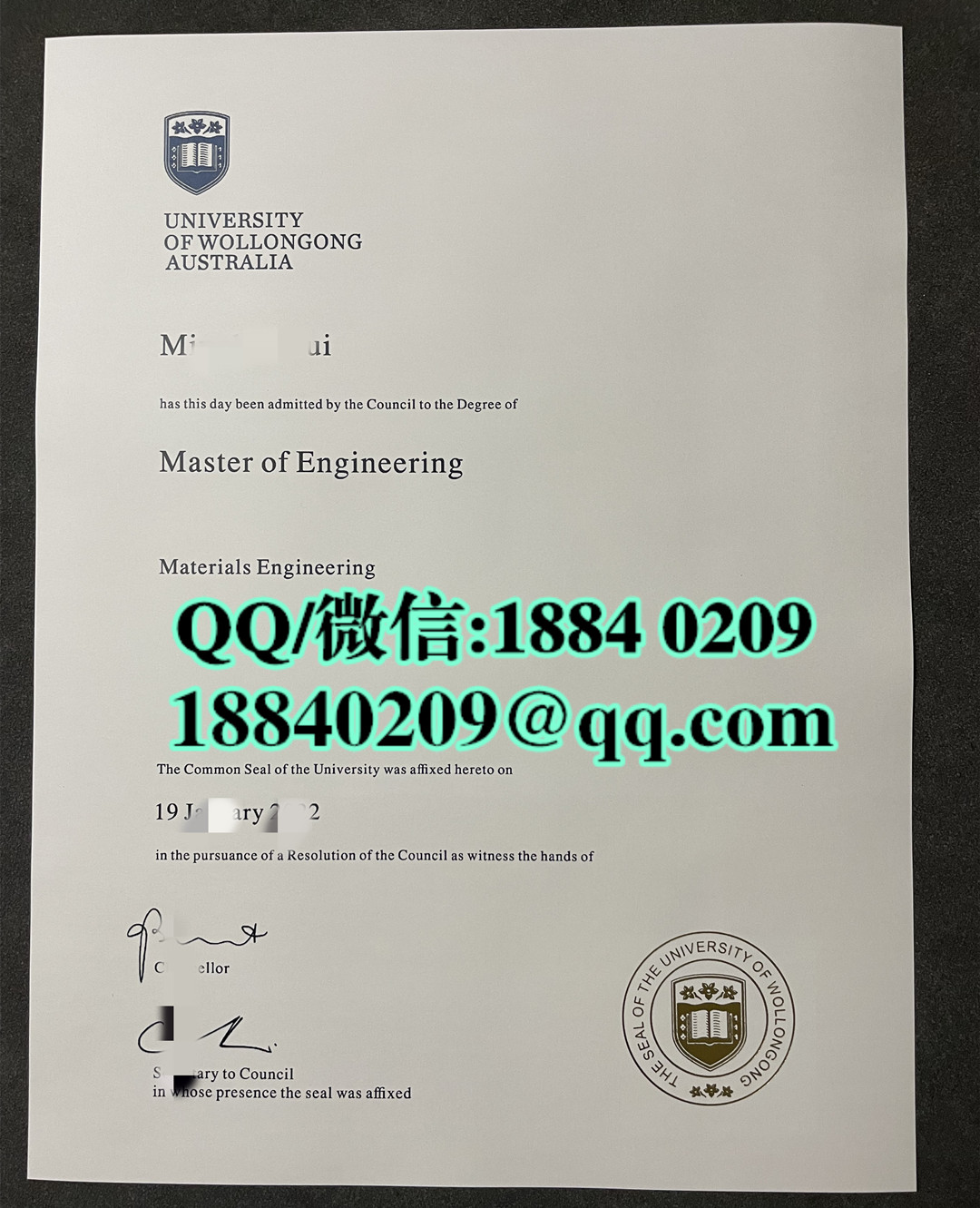 卧龙岗大学工学硕士学位毕业证，伍伦贡大学UOW大学文凭University of Wollongong master degree