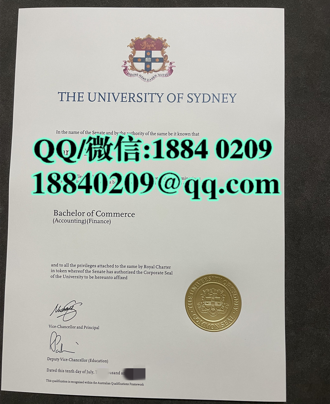 悉尼大学商学士学位毕业证，The University of Sydney degree Bachelor of Commerce