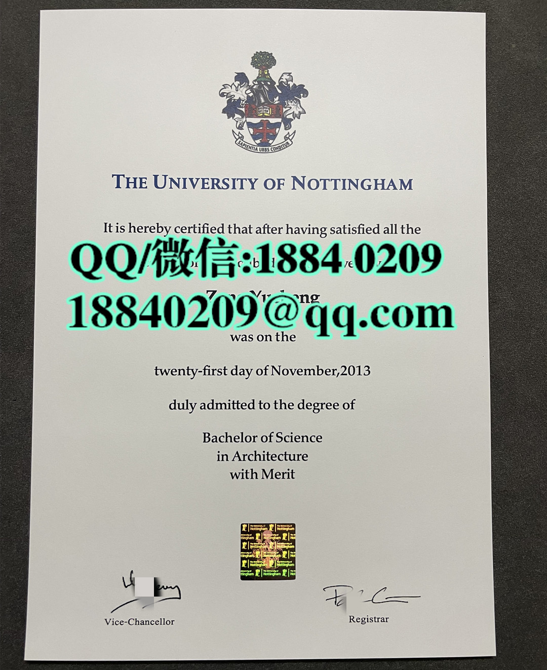 2013年英国诺丁汉大学毕业证学位证，University of Nottingham diploma degree