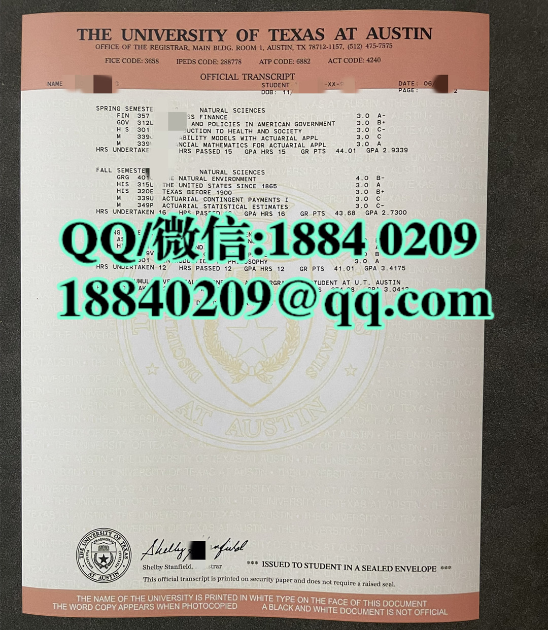 定制美国得克萨斯大学奥斯汀分校成绩单，University of Texas at Austin transcript