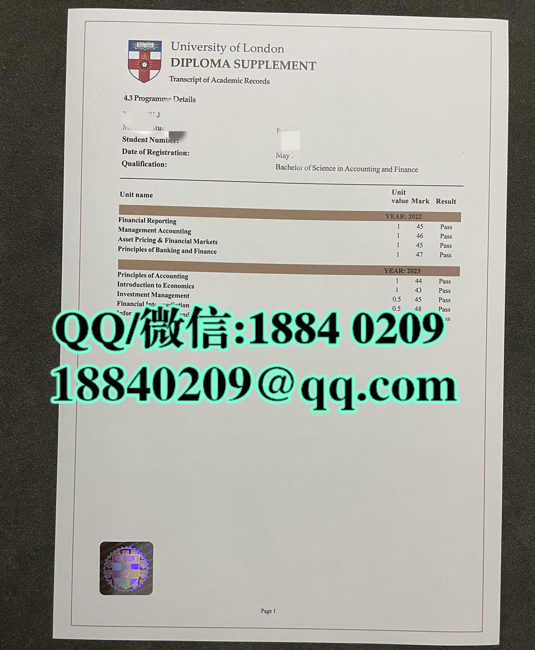 伦敦大学成绩单，University of London transcript