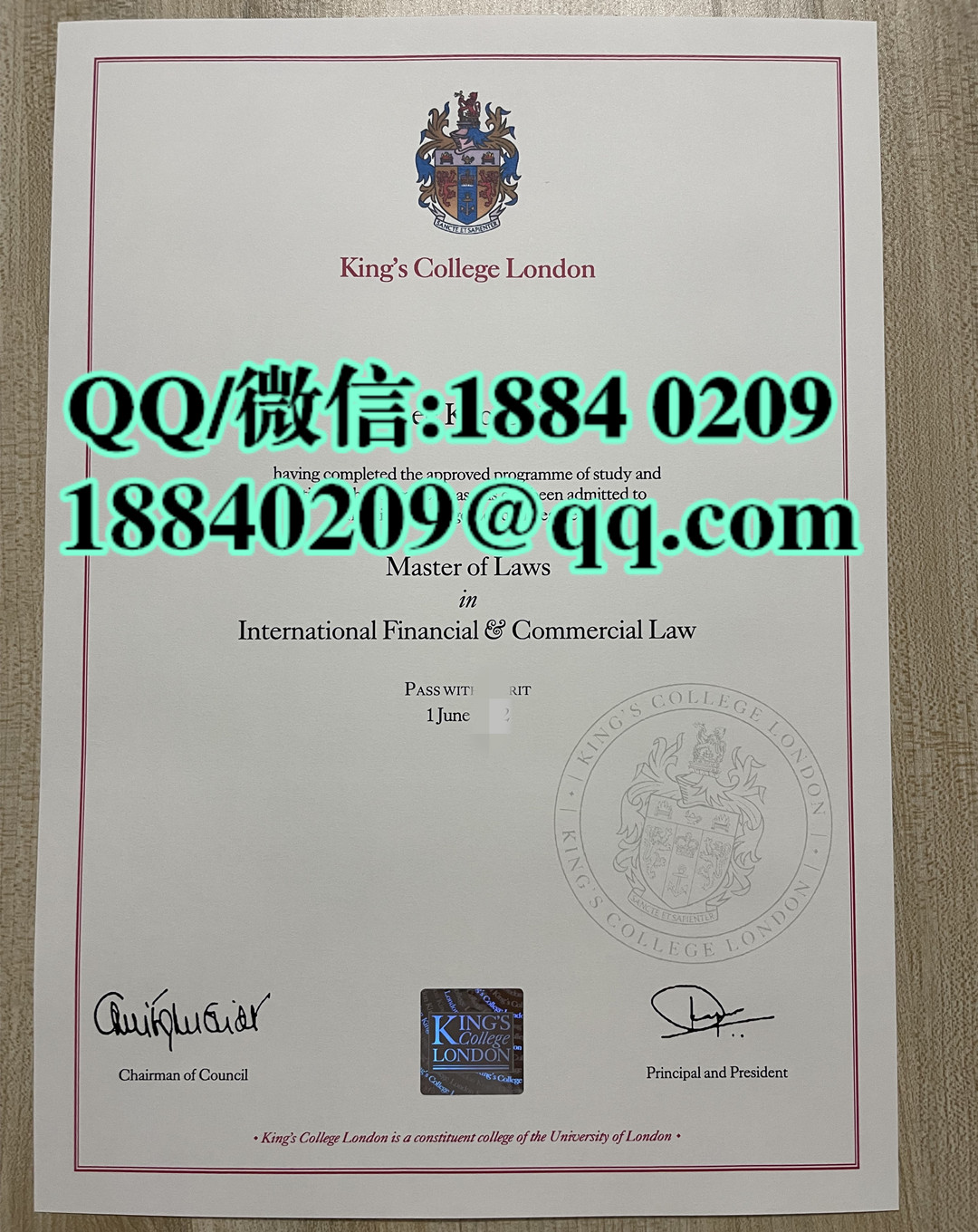 英国伦敦国王大学毕业证学位证外壳，King's College London diploma degree