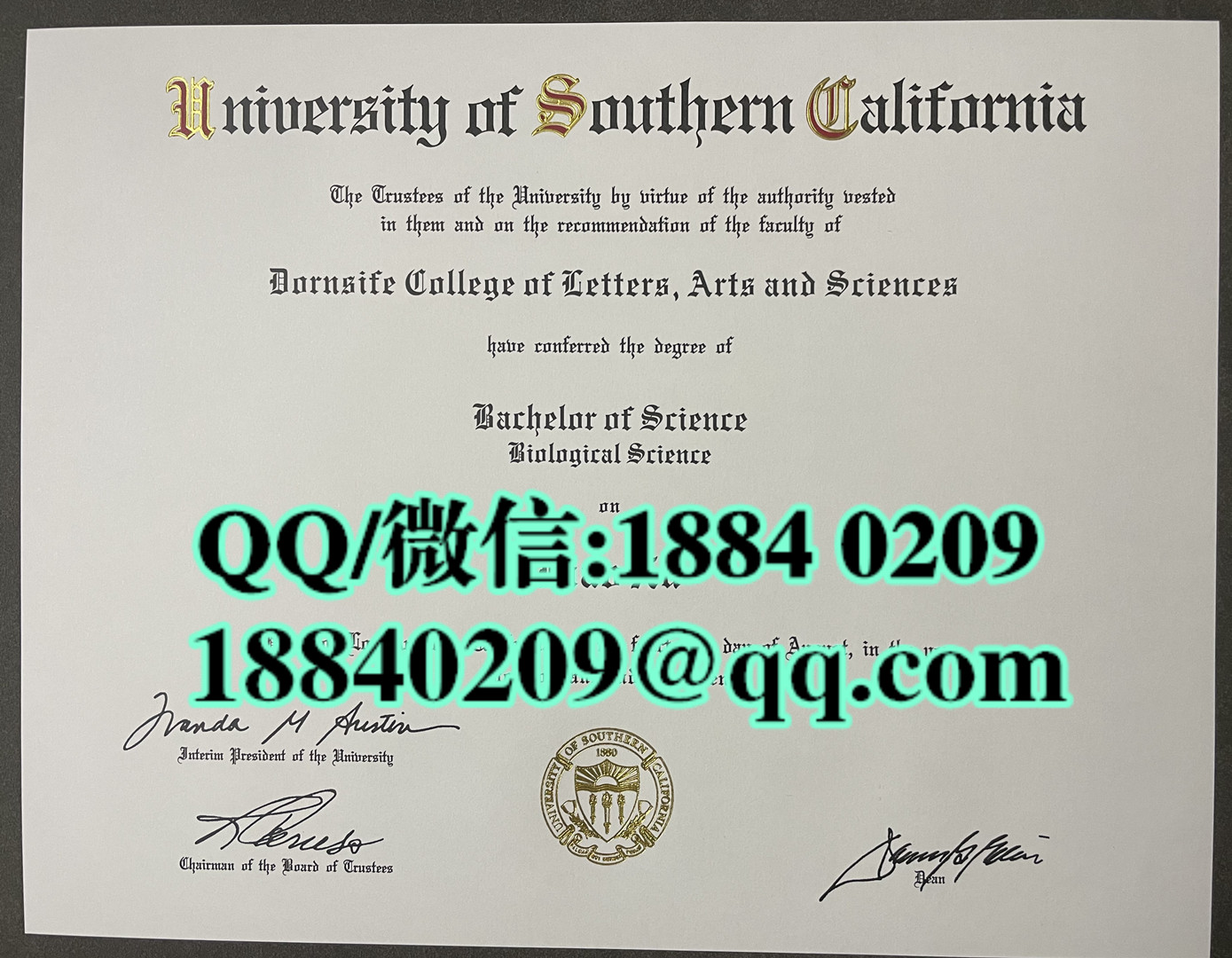 美国南加州大学毕业证学位证，美国南加州大学文凭University of Southern California diploma degree