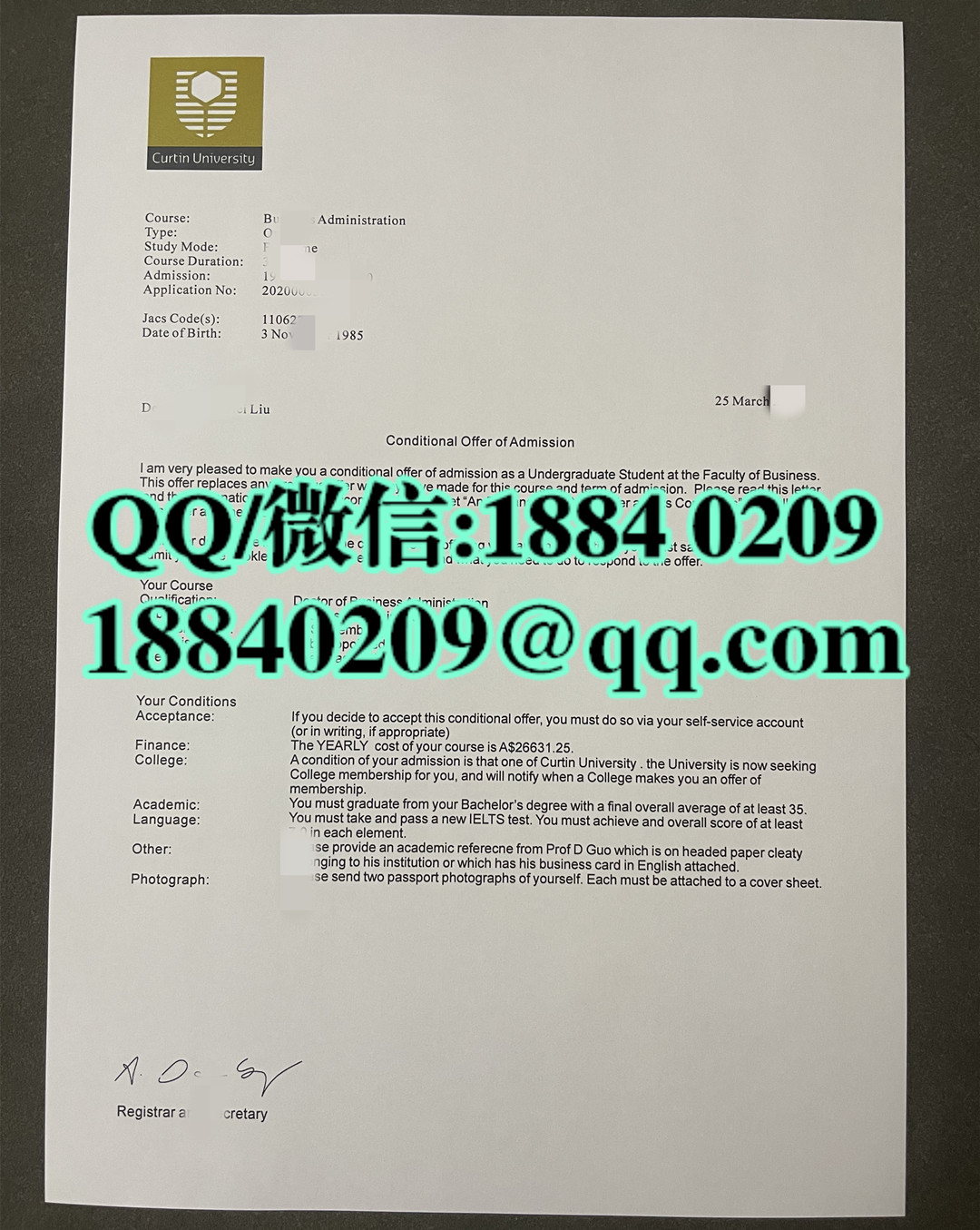 澳洲科廷大学录取通知书，Curtin University offer